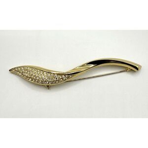 Vtg Christian Dior Gold Tone Crystal Rhinestone Pin Brooch 80s Curved Wave Shape